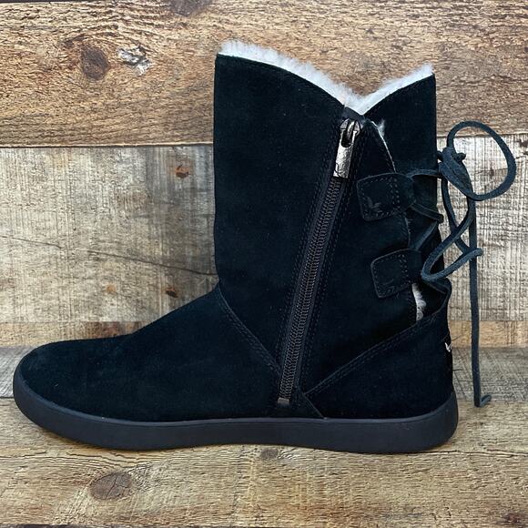 Koolaburra by UGG Shazi Black Suede Short Boots Booties Lace Up Back Size 7 - Picture 5 of 9